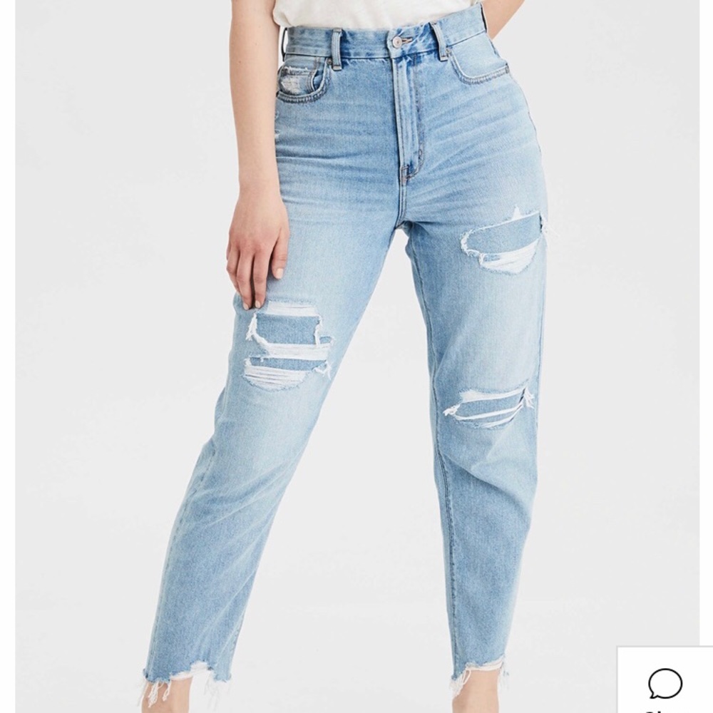 American Eagle High Rise Distressed Curvy Mom Jean